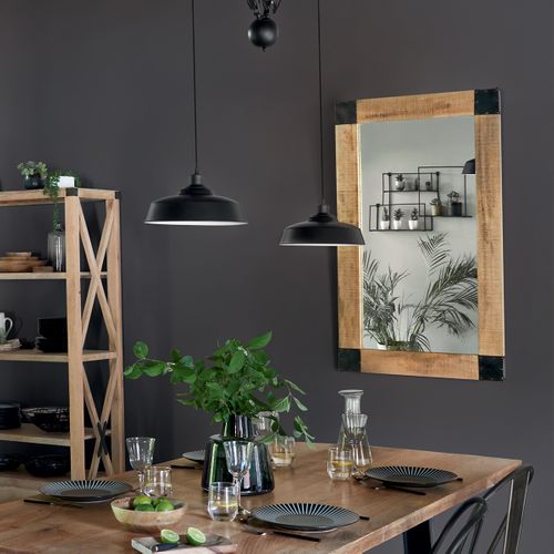 Miroir Mural En Métal Et Bois De Manguier 70 X 116 Cm