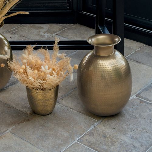 Vase En Métal Doré Martelé H 40 Cm