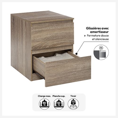 Meuble D'appoint  2 Tiroirs Coloris Bois Naturel H 50 Cm