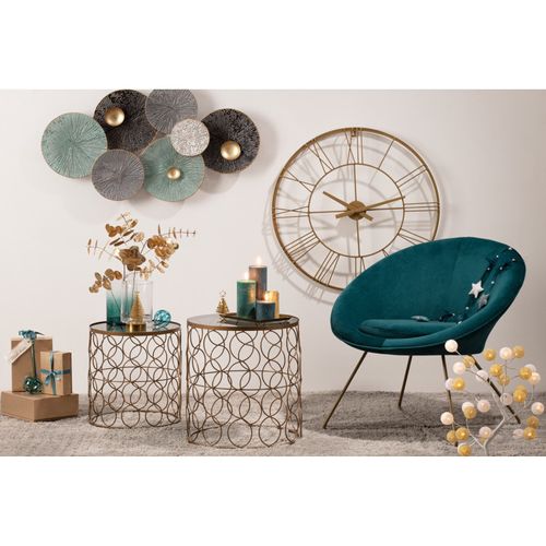 Fauteuil En Velours Bleu Et Pieds En Métal Doré