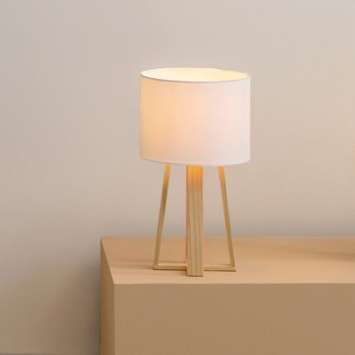 Lampe à Poser Pied En Bois Et Abat-jour Blanc H 34.5 Cm