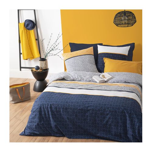 Parure De Lit 2 Personnes 260 X 240 Cm Housse De Couette Avec 2 Taies Imprimé Rayures Ethnique