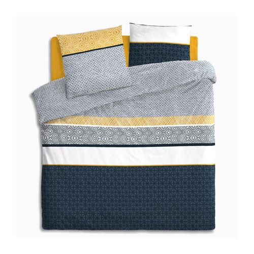 Parure De Lit 2 Personnes 260 X 240 Cm Housse De Couette Avec 2 Taies Imprimé Rayures Ethnique