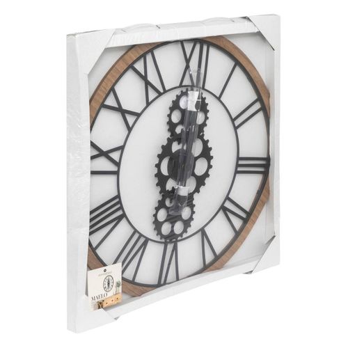 Grande Pendule Murale En Bois Et Métal Industriel D 70 Cm