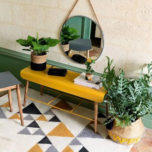 Miroir Mural En Métal Noir Avec Corde D 37 Cm