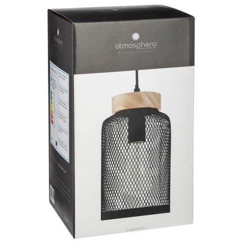 Luminaire Suspension En Bois Et Métal Noir D 15 Cm
