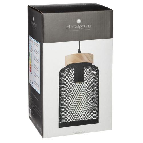 Luminaire Suspension En Bois Et Métal Noir D 15 Cm