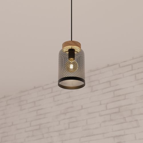 Luminaire Suspension En Bois Et Métal Noir D 15 Cm