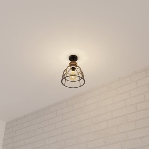 Luminaire Suspension En Bois Et Métal Brossé Gris Industriel D 25 Cm