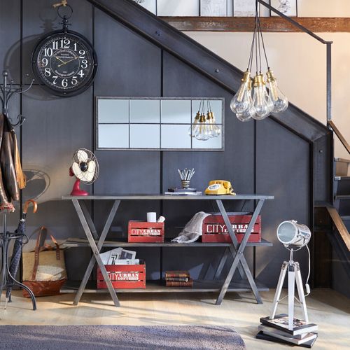 Lampe Projecteur En Métal Et Pied En Bois Brossé Noir H 68 Cm