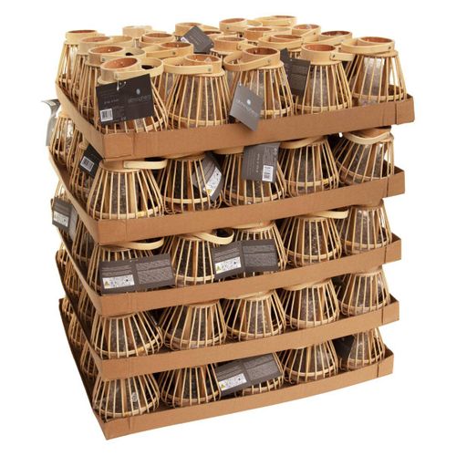 Lanterne Photophore En Bambou Bougeoir En Verre D 14,5 X H 15,5 Cm