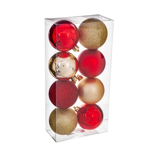 Déco De Sapin Lot De 8 Boules De Noël D 7 Cm - Rouge Et Or