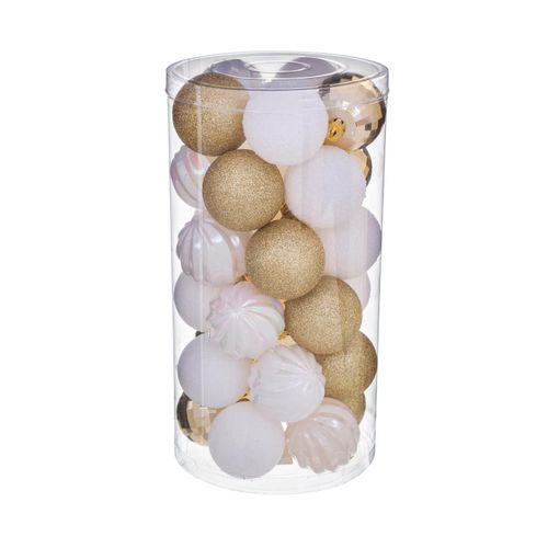 Déco De Sapin Lot De 30 Boules De Noël D 6 Cm - Or Et Blanc