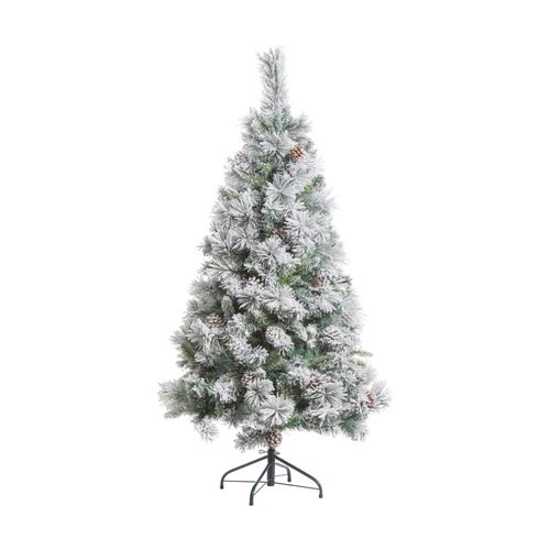 Sapin De Noël Artificiel Vert Floqué Enneigé Et Pommes De Pin H 210 Cm