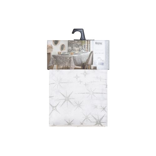 Nappe De Fêtes Canevas Blanche Avec Étoiles Argentées Et Pailletées 140 X 360 Cm
