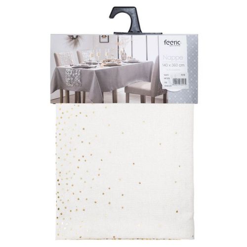 Nappe De Fêtes En Coton Et Polyester Blanc Imprimé Léopard Doré 140 X 360 Cm
