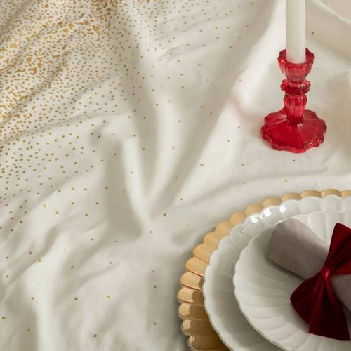 Nappe De Fêtes En Coton Et Polyester Blanc Imprimé Léopard Doré 140 X 360 Cm