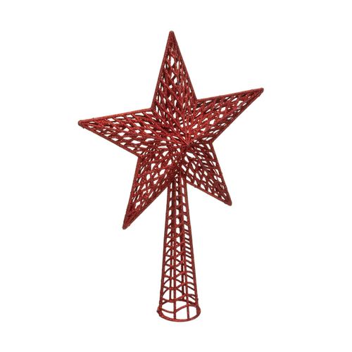 Déco Sapin De Noël Cimier Étoile Rouge Pailleté