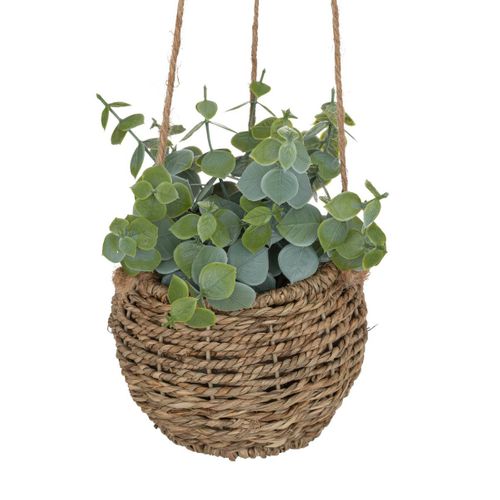 Plante Artificielle Suspendue Pot En Roseau H 60 Cm