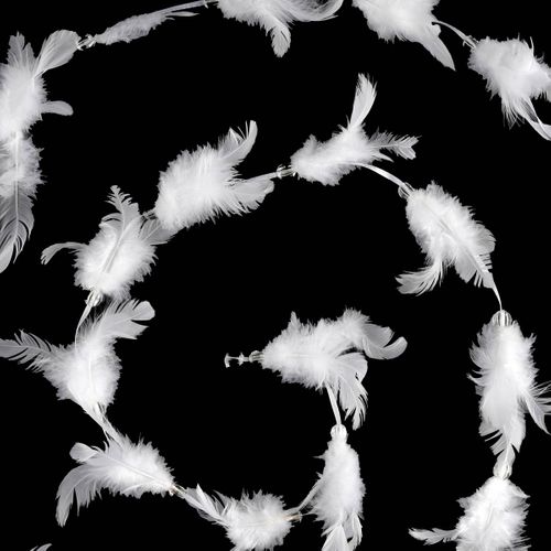 Guirlande De Noël Bouquet De Plumes Blanches Sur Ruban Satiné Longueur 2 Mètres