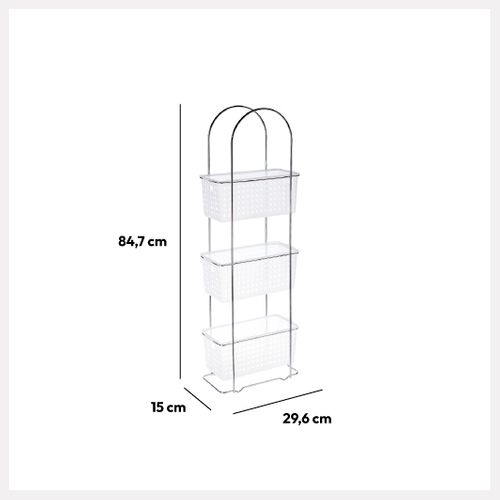 Étagère 3 Niveaux En Acier Chromé Avec 3 Grands Paniers De Rangement H 85 Cm