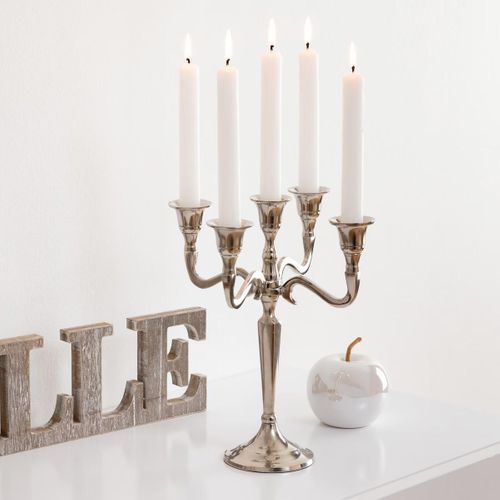 Bougeoir Chandelier 5 Têtes En Métal Argent H 27 Cm