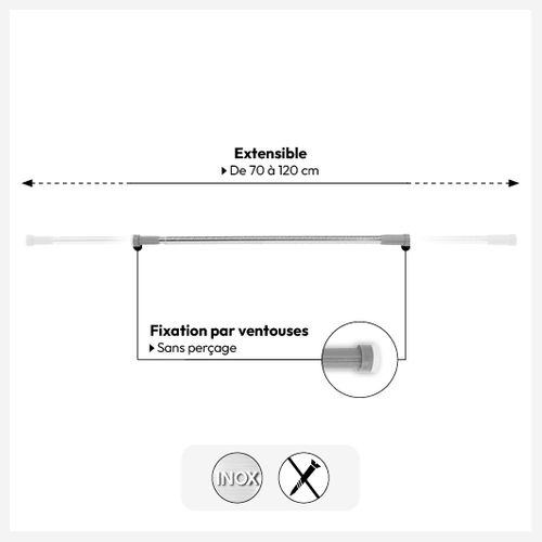 Barre De Douche Extensible - Inox - De 70 À 120 Cm