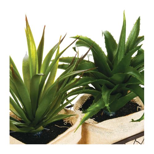 Set 2 Plantes Artificielles Aloe Vera Dans Un Panier En Métal H 21 Cm