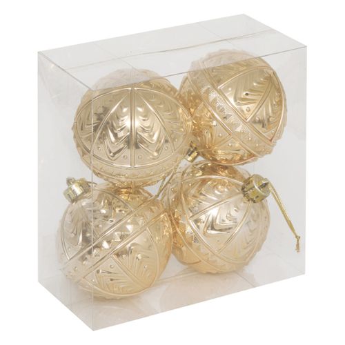Déco De Sapin Lot De 4 Boules De Noël D 8 Cm - Doré Effet Métal