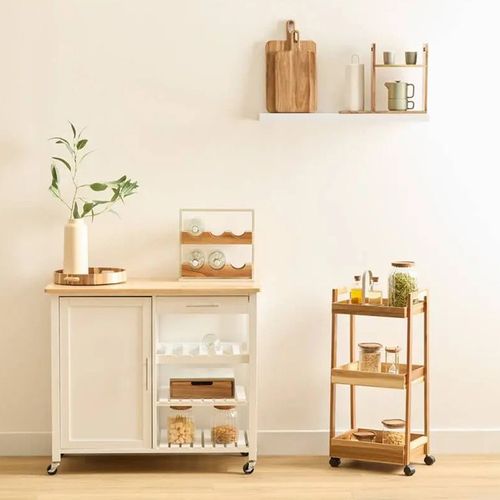 Desserte 3 Niveaux Sur Roulettes Acacia Mdf