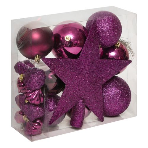 Déco De Sapin De Noël Kit De 18 Pièces Boules Et Cimier - Violet