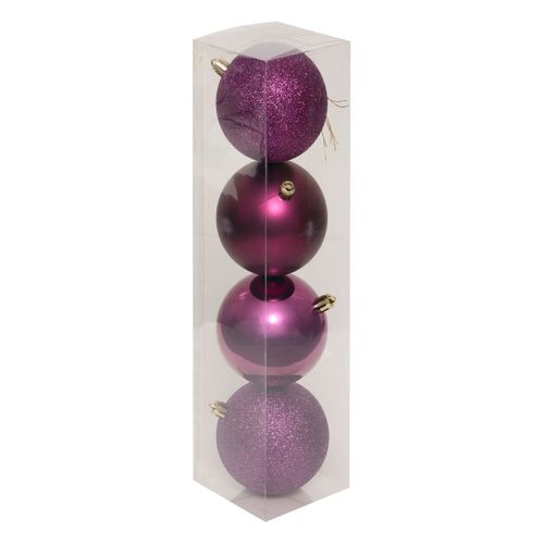 Déco De Sapin Lot De 4 Boules De Noël D 8 Cm - Violet