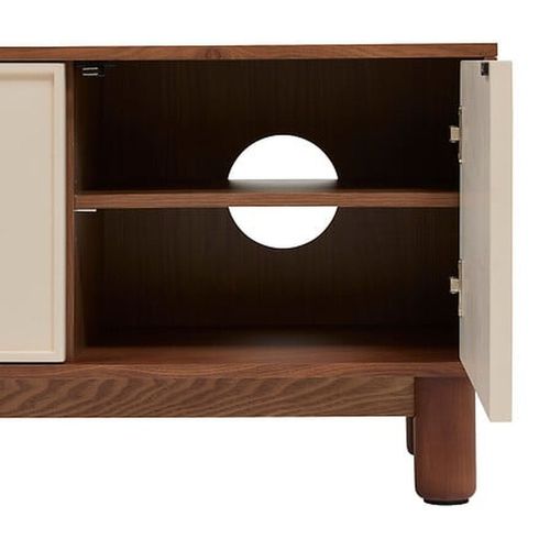 Meuble TV 2 Portes Et 1 Tiroir Design En Relief Jilani - Marron Et Beige