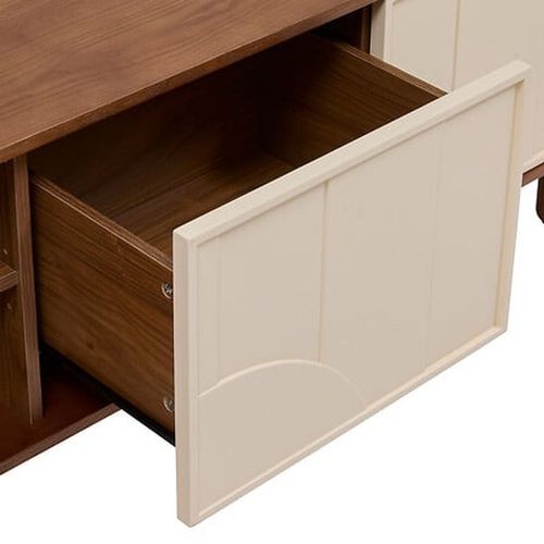 Meuble TV 2 Portes Et 1 Tiroir Design En Relief Jilani - Marron Et Beige