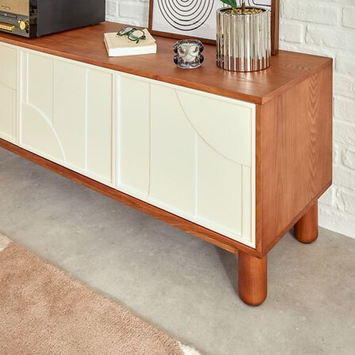 Meuble TV 2 Portes Et 1 Tiroir Design En Relief Jilani - Marron Et Beige