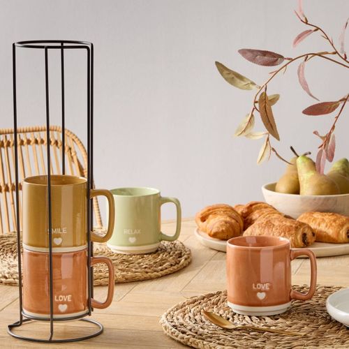 Lot De 4 Mugs Sur Rack "relax" 34cl Multicolore