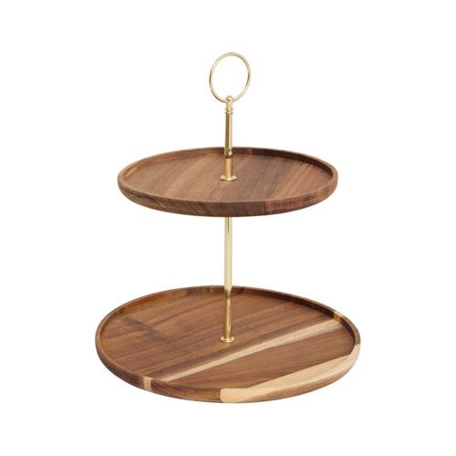 Serviteur Rond 2 Étages En Bois "mina" 25cm Marron