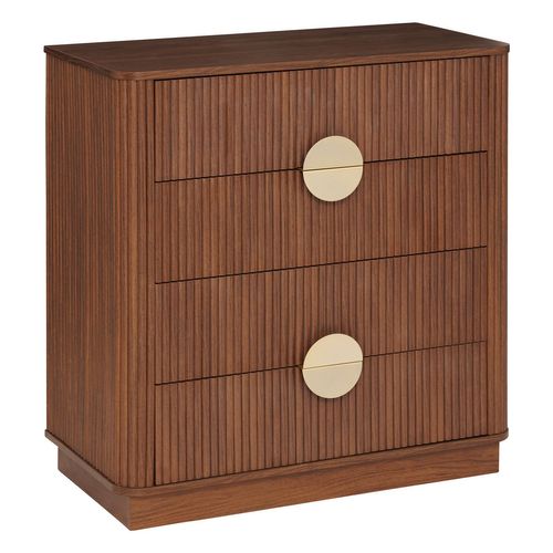 Commode 4 Tiroirs Effet Noyer Wany - Marron