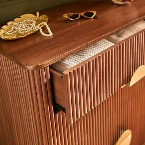 Commode 4 Tiroirs Effet Noyer Wany - Marron