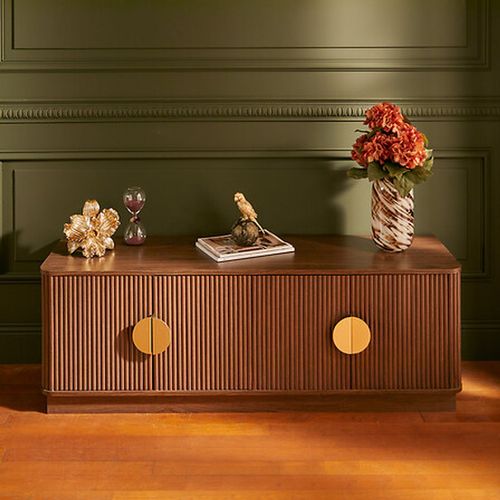 Meuble TV 4 Portes Effet Noyer Wany - Marron