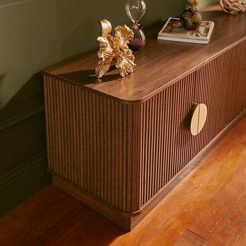 Meuble TV 4 Portes Effet Noyer Wany - Marron