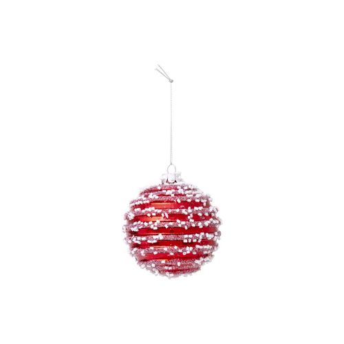 Boule De Noël En Verre "perles" 9cm Rouge