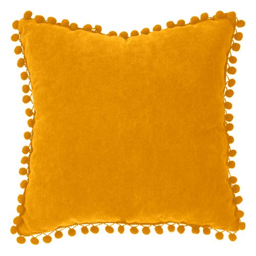 Coussin Déhoussable Avec Pompons Ocre 40 X 40 Cm