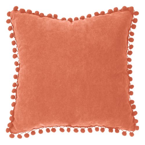 Coussin Déhoussable Avec Pompons Terracotta 40 X 40 Cm