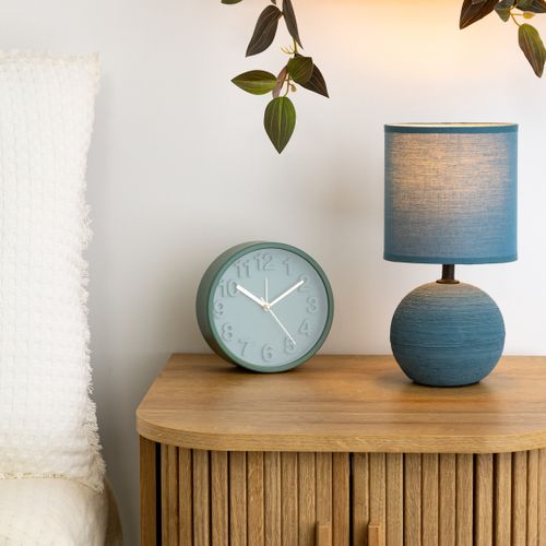 Lampe En Céramique Pied Boule Striée Bleue