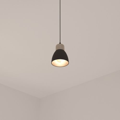 Luminaire Suspension En Bois Et Métal Noir D 15 Cm