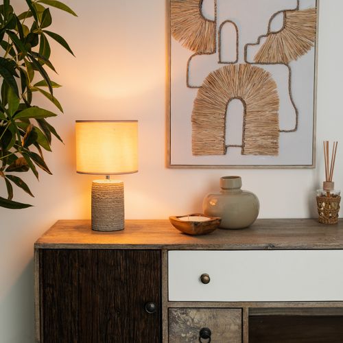 Lampe à Poser En Céramique Beige Avec Motif H 34 Cm