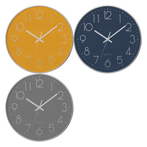 Horloge plastique 3D Ø 30 cm  Bleu / Jaune / Gris