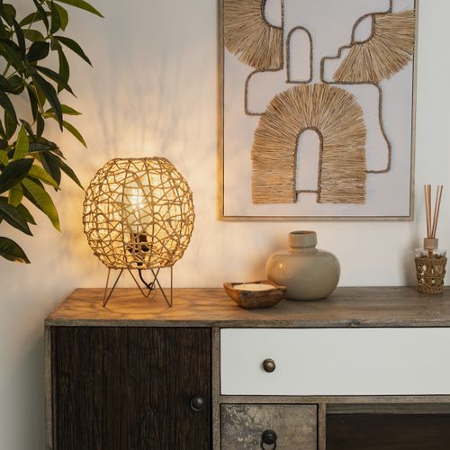 Lampe à Poser Corde Naturel Pied En Métal  D 26 Cm