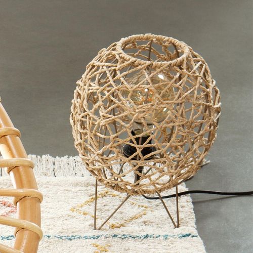 Lampe à Poser Corde Naturel Pied En Métal  D 26 Cm